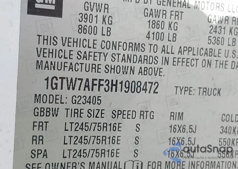2017 GMC Savana 2500 Work Van from USA, damaged, VIN 1GTW7AFF3H1908472